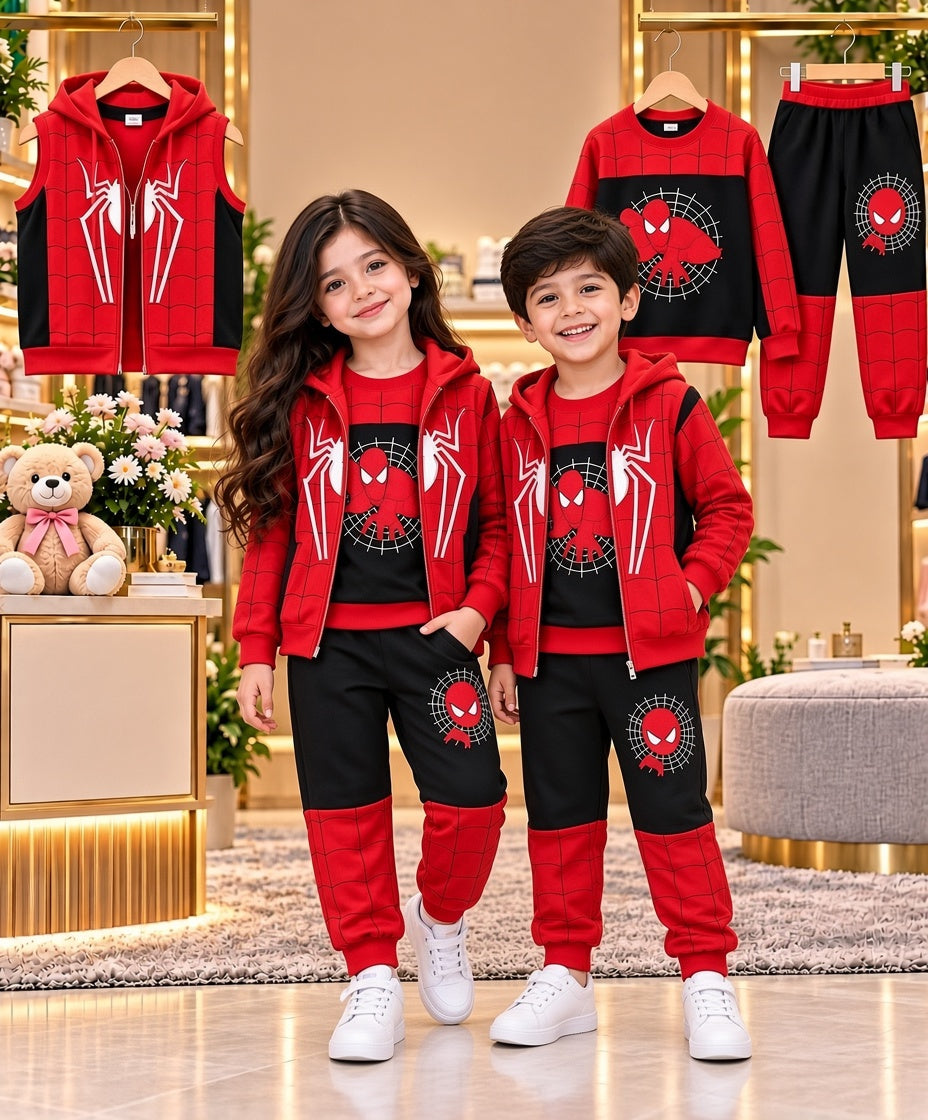 Spider Print Kids 3-Piece Hoodie Set ( 1 Years - 12 Years)