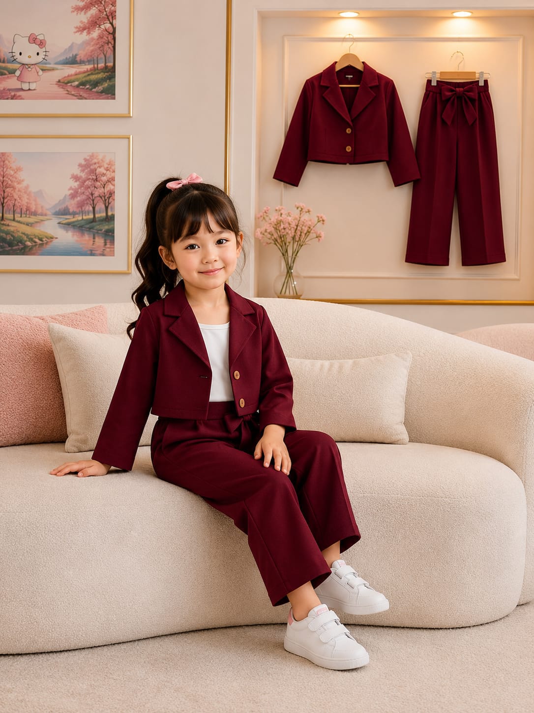 Girls Premium Short Sleeve Blazer & Wide Leg Pants Co-Ord Set(2yrs-12yrs)