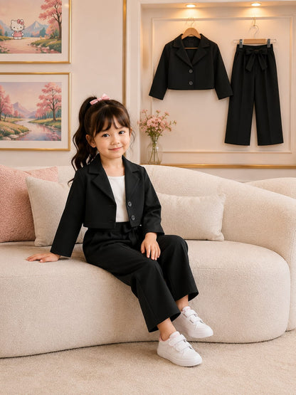 Girls Premium Short Sleeve Blazer & Wide Leg Pants Co-Ord Set (2yrs-12yrs)