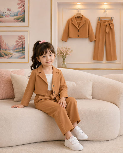 Girls Premium Short Sleeve Blazer & Wide Leg Pants Co-Ord Set (2yrs-12yrs)