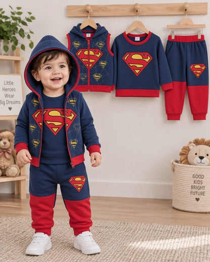 Superman Print Kids 3-Piece Hoodie Set ( 1 Years - 12 Years)