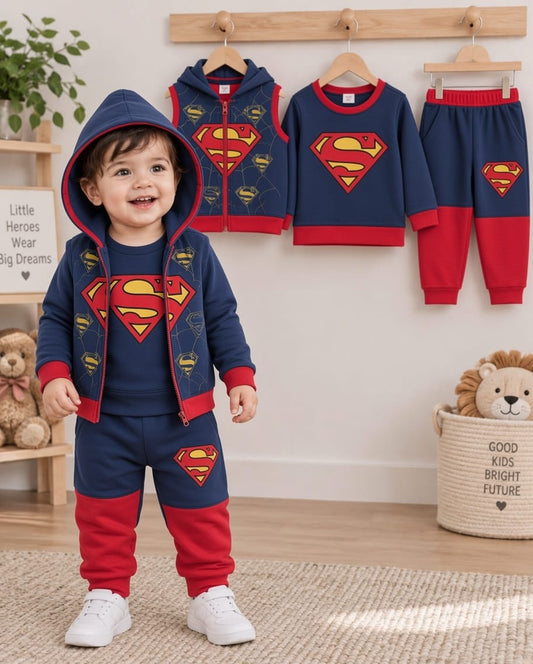 Superman Print Kids 3-Piece Hoodie Set ( 1 Years - 12 Years)