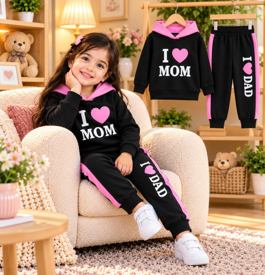 I Love Mom Printed Kids Hoodie Set (1 Years - 8 Years)
