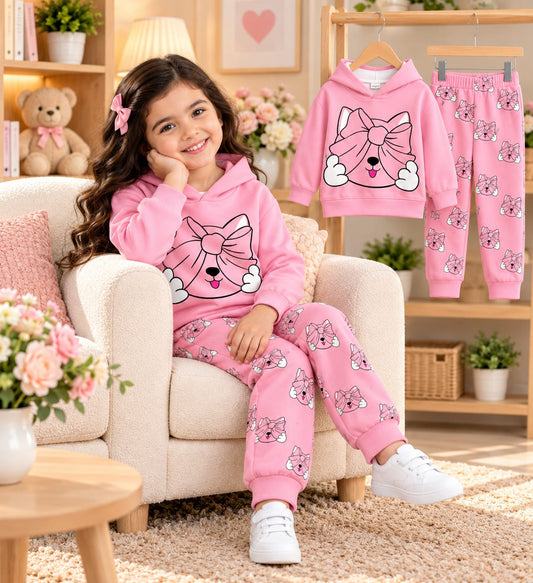 Cute Bow Printed Kids Hoodie Set (1 Years - 8 Years)