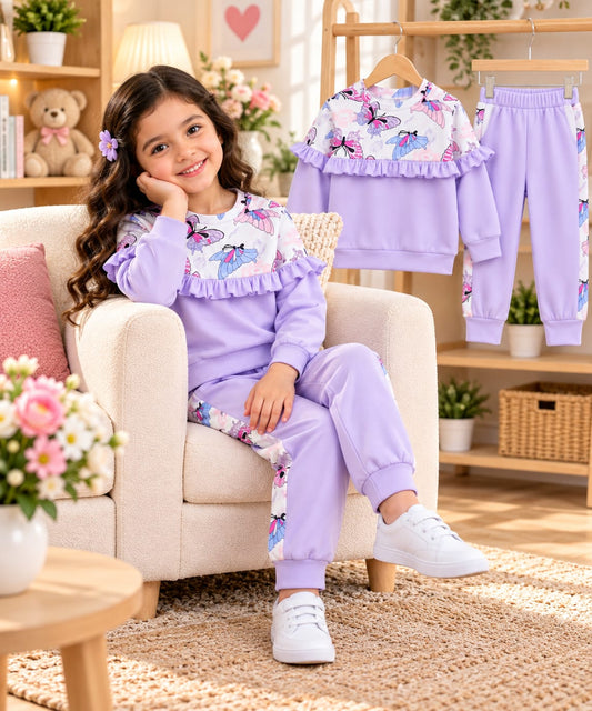 Butterfly Print Kids Sweatshirt & Jogger Set (1 Years - 8 Years)