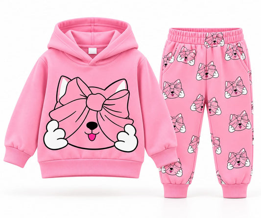 Cute Bow Printed Kids Hoodie Set (1 Years - 12 Years)