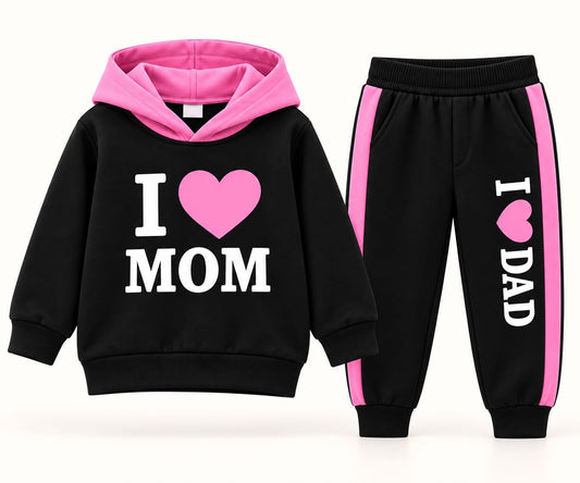 I Love Mom Printed Kids Hoodie Set (1 Years - 12 Years)